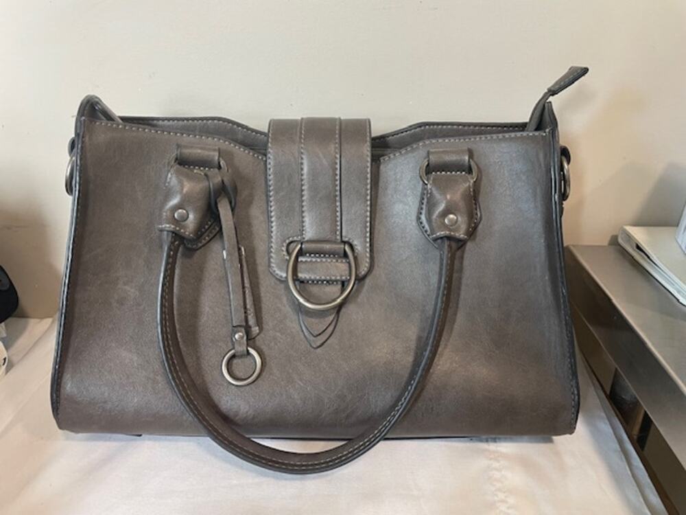 Simply Noelle Charcoal Gray Top Handle Purse Structured Hardware